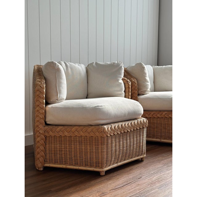 Brown Jordan Vintage Brown Jordan Braided Wicker Lounge Chairs, Pair For Sale - Image 4 of 17