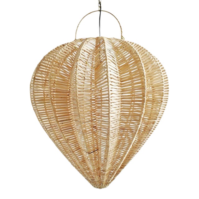 Contemporary Raw Rattan Starfruit Pendant Light Medium For Sale