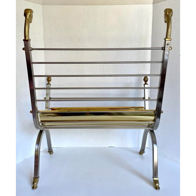 Mid 20th Century Italian Maison Jansen Style Brass and Steel Rams Head Magazine Rack For Sale - Image 12 of 13