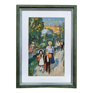 Mid-Century Modern "Off to School" Vintage Framed Oil Painting