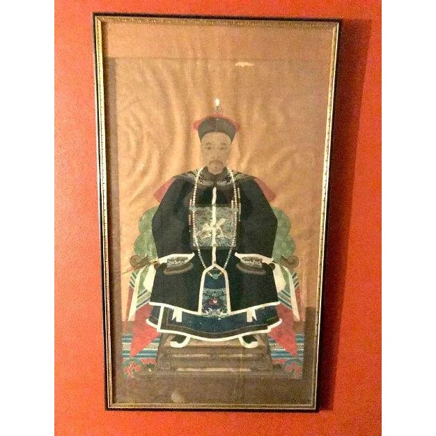 Paper Antique Qing Dynasty Ancestor Portrait Painting, Framed For Sale - Image 7 of 7
