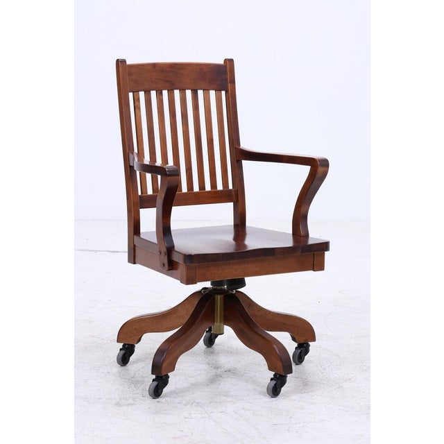 Antique Wooden Swivel Office Chair For Sale - Image 3 of 15