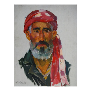 1970s Original Oil Portrait Painting, Man With Turban, Ukrainian Artist 50-38,5