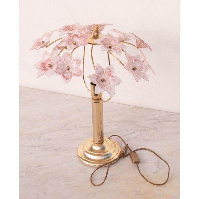 1980s Murano Table Light Pink Flowers, 1980s For Sale - Image 5 of 12