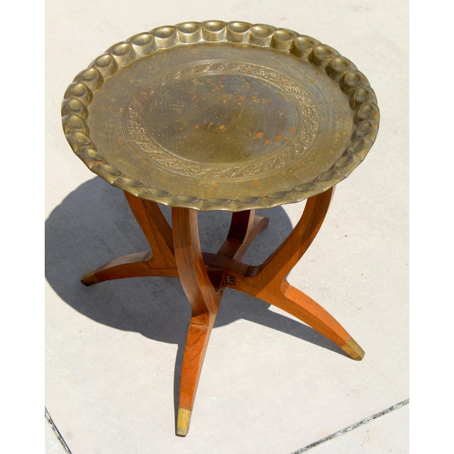 Vintage Moroccan Hand-Engraved Brass Tray Coffee & Side Table Set, 1960s For Sale - Image 9 of 18