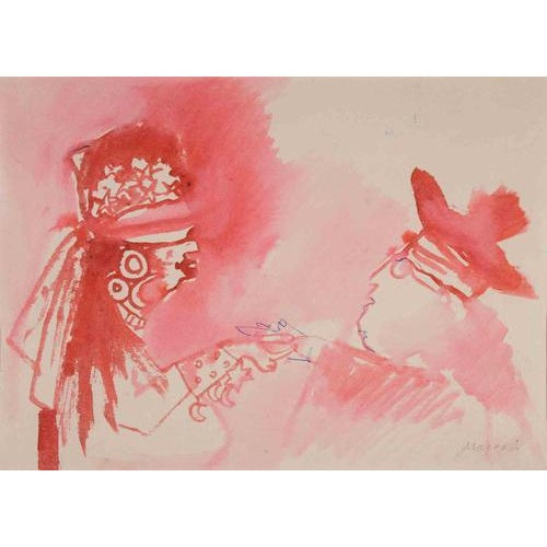 Modern Mino Maccari, The Fortune Teller, 1960s, Watercolor on Paper For Sale - Image 3 of 3