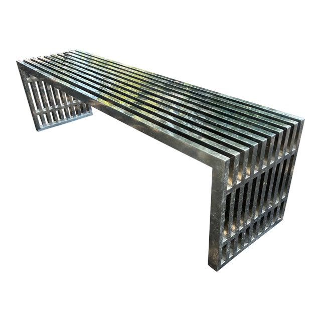 1970s Milo Baughman Style Chrome Slat Bench For Sale
