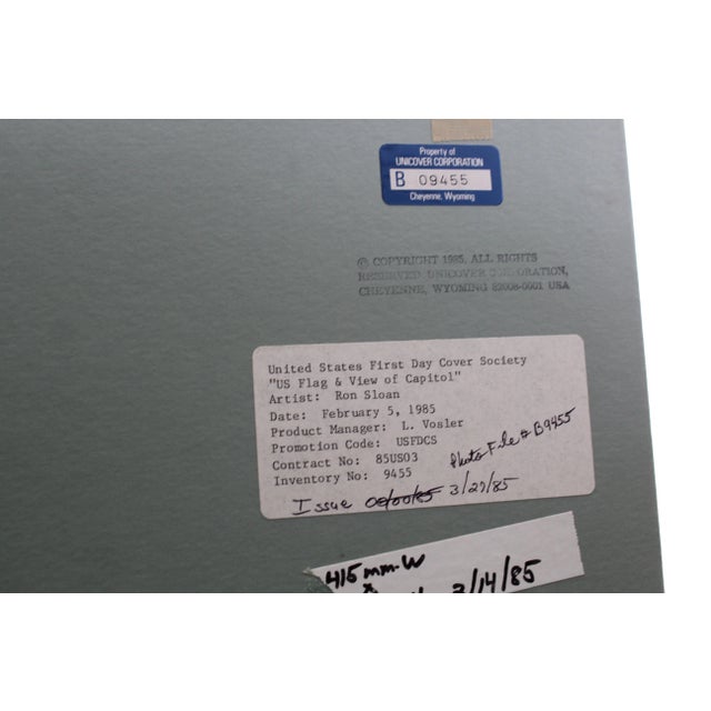 "U. S. Flag Behind Capitol" by Ron Sloan, Mixed Media Painting on Illustration Board, 1985 For Sale - Image 4 of 4