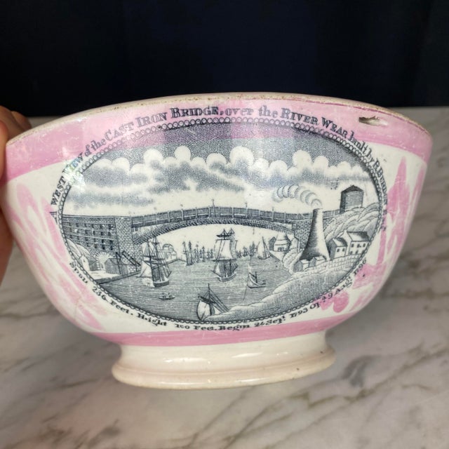 19th Century British Pink Sunderland Lustreware Maritime Punch Bowl For Sale In Portland, ME - Image 6 of 14