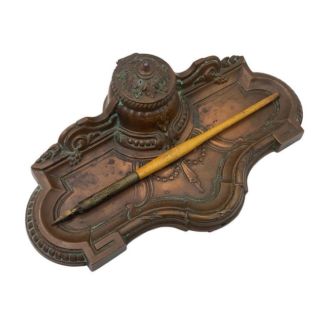 Art Nouveau French Bronze Desk Tidy with Inkwell, 1910s For Sale - Image 16 of 18
