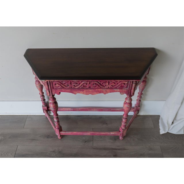 Wood Antique Console Table With Ornate Carved Details For Sale - Image 7 of 16