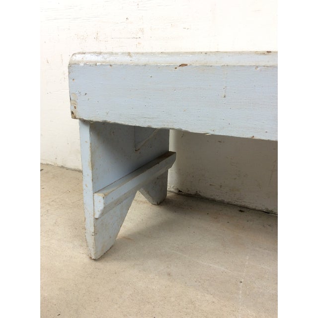 Antique Farmhouse Gray Painted Bench Footstool For Sale - Image 10 of 14