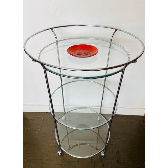 Vintage Mid Century Bar Cart 3 Tiered Chrome and Glass For Sale In New York - Image 6 of 10