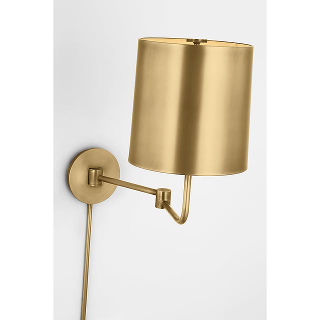 Visual Comfort Barbara Barry for Visual Comfort Signature Go Lightly Swing Arm Wall Light in Soft Brass with Soft Brass Shade For Sale - Image 4 of 8