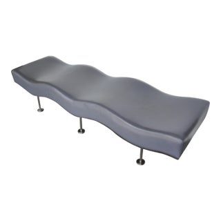 Brueton Industries Steel Gray Leather Undulatus Bench For Sale