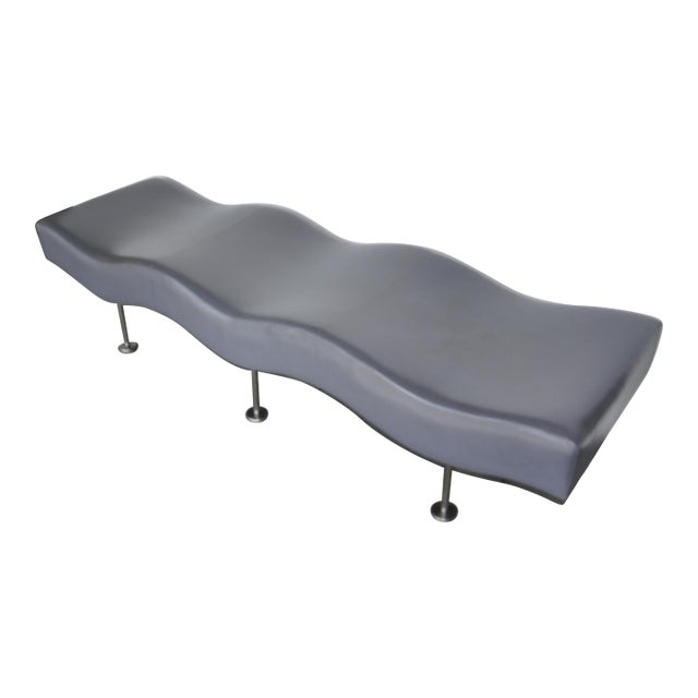 Brueton Industries Steel Gray Leather Undulatus Bench For Sale