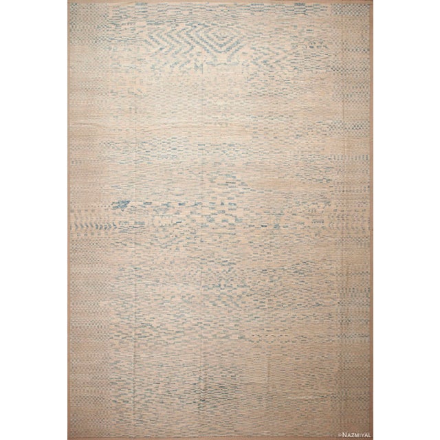 Abstract Cream Light Blue Large Geometric Modern Area Rug For Sale