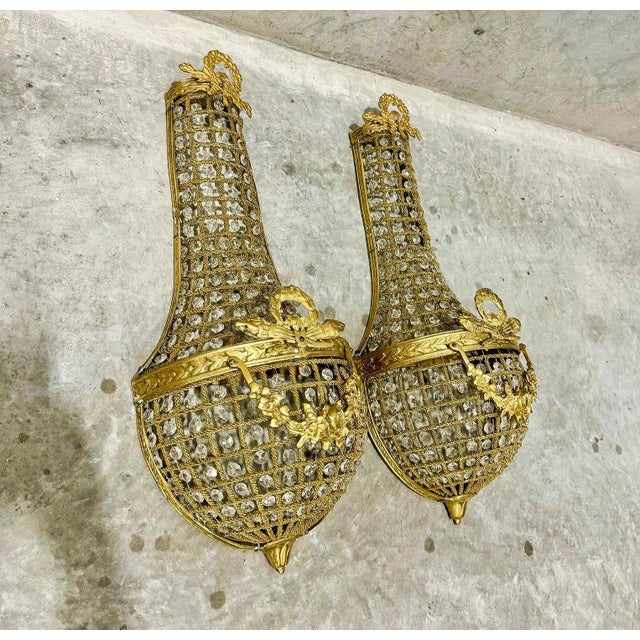 Ornamental & Decorative Materials French Gold Basket Sconces Large - a Pair For Sale - Image 7 of 8
