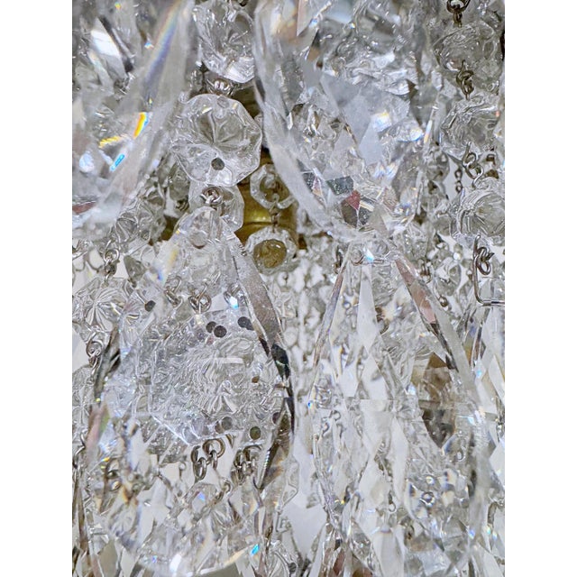 1960s Vintage Mid-Century Modern Brass Tiered With Almond Cut Crystal Chandelier For Sale - Image 5 of 7