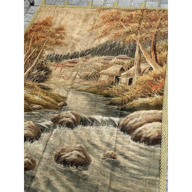 Antique Silk Japanese Village Embroidery, 1890s For Sale - Image 15 of 18
