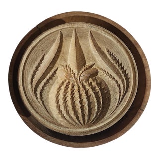 19th Century Primitive Carved Pineapple and Fern Butter Pat Press For Sale