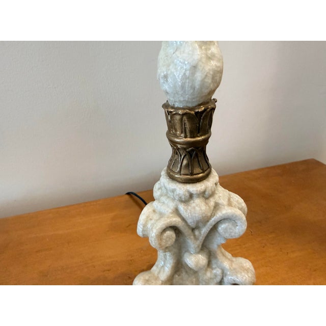 Late 20th Century White Porcelain Buffet Lamps With Silk Shell Shades - a Pair For Sale In New York - Image 6 of 6