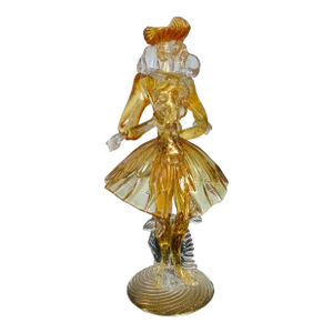 1960s Murano "Venetian Gentleman" Figurine Sweet Honey Amber With Golden Base