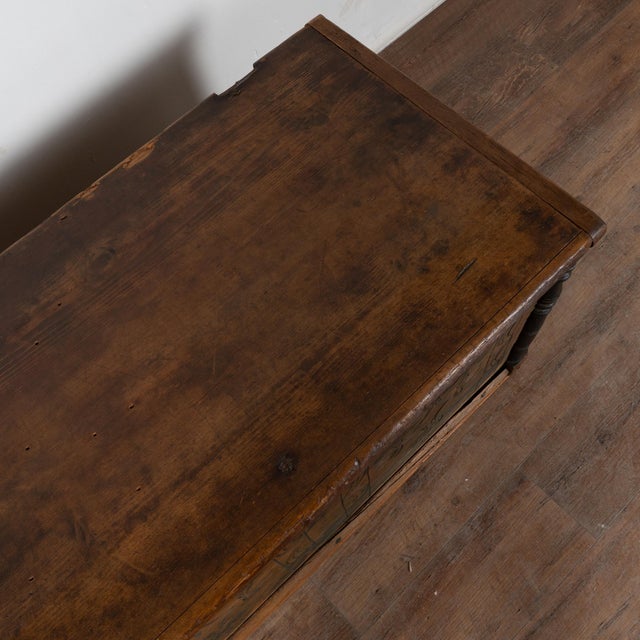 Wood Hungarian Carved Pine Flat Top Trunk Dated 1848 For Sale - Image 7 of 15