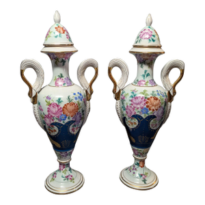 Large Limoges Style Porcelain Vase Pair