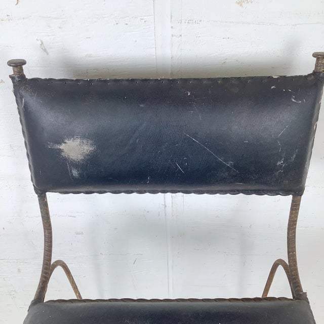 Vintage Studio-Made Sculptural Iron Counter Stool With Black Leather Seat For Sale In Philadelphia - Image 6 of 18