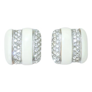 Donald Stannard Enamel & Crystal Rhinestone Earrings, 1980's For Sale