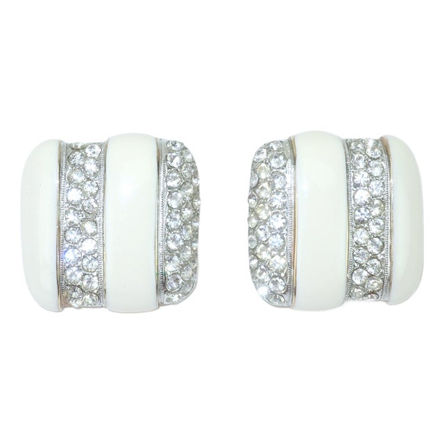 Donald Stannard Enamel & Crystal Rhinestone Earrings, 1980's For Sale
