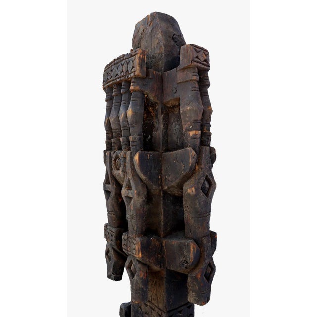 Black Antique Hand-Carved Wooden Pillar Column, Afghanistan / Pakistan, 1890s For Sale - Image 8 of 12