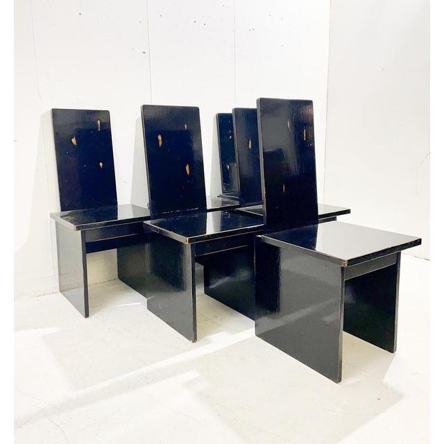 1930s Constructivist Black Wooden Dining Chairs, Hungary, 1930s, Set of 6 For Sale - Image 5 of 10