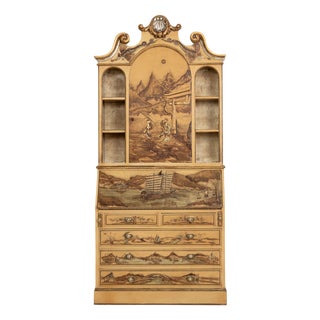 Hand-Painted Bureau Bookcase with Oriental Scenes, Barcelona, 1960s For Sale