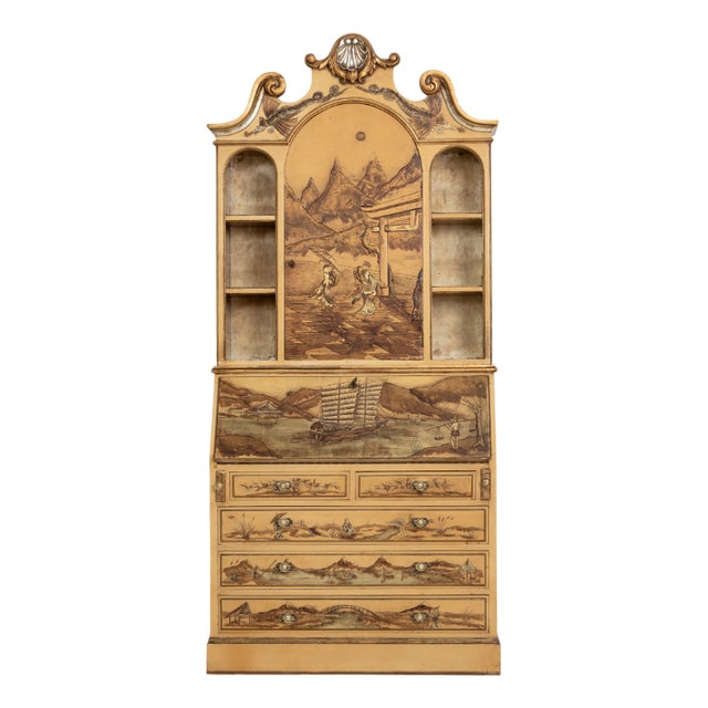 Hand-Painted Bureau Bookcase with Oriental Scenes, Barcelona, 1960s For Sale
