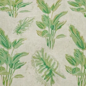 Jewels Fern Avocado Print on Natural Linen Fabric