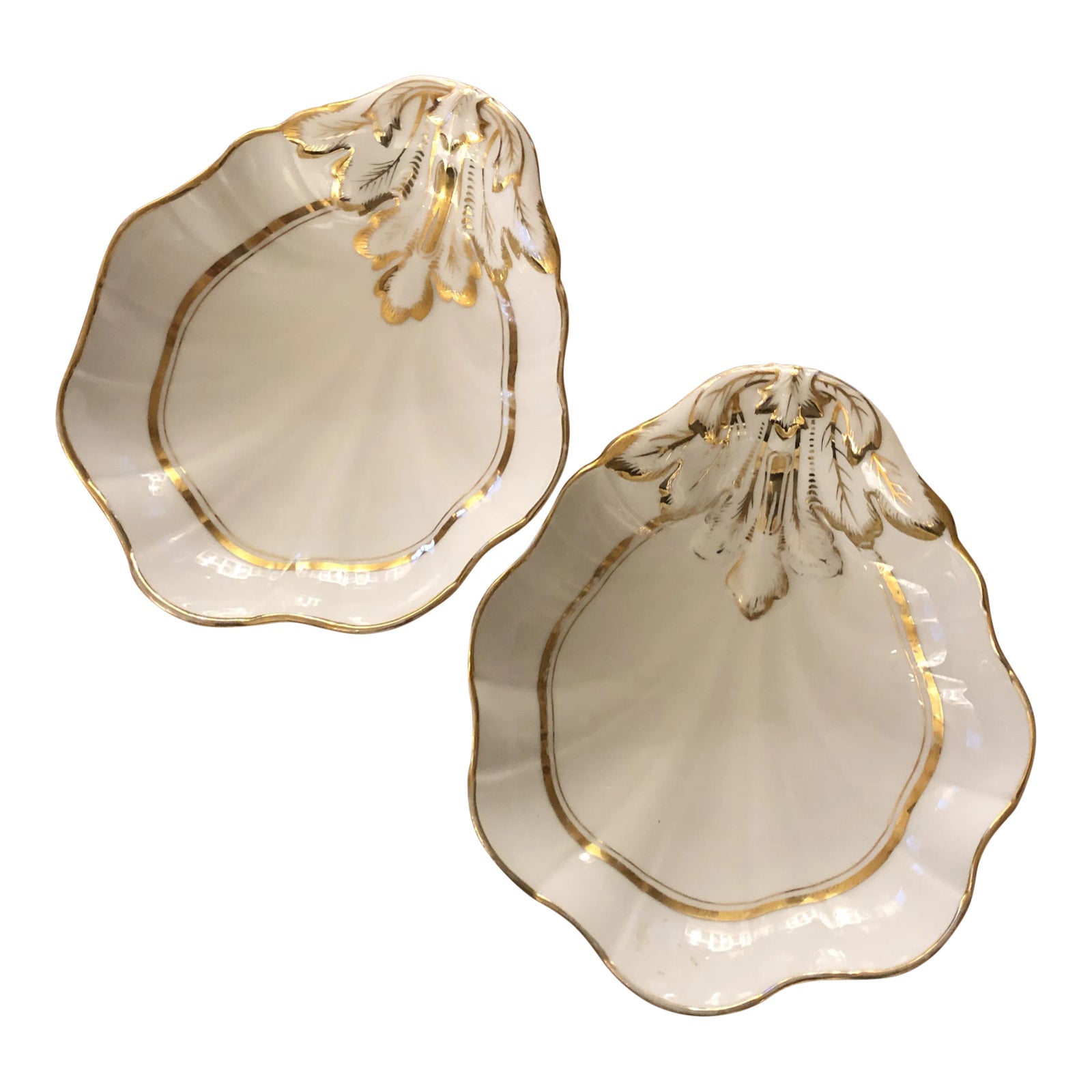 French 19th Century Porcelain Gilt Decorated Shell Form Dishes - a Pair ...