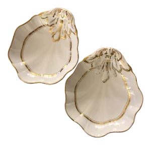 French 19th Century Porcelain Gilt Decorated Shell Form Dishes - a Pair