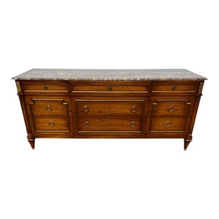 Early 20th Century Louis XVI Style Brass Mounded Fruitwood Marble Top Dresser For Sale