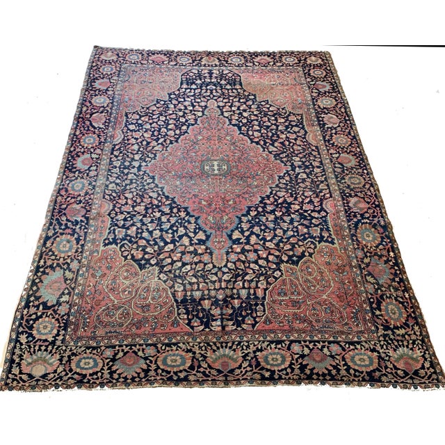 Majestic Navy & Pink Antique Persian Ferehan Sarouk - 9′10″ × 12′11″ For Sale - Image 13 of 13