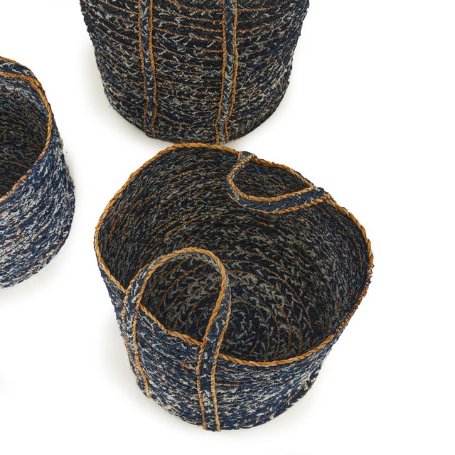 Early 21st Century Denim Round Baskets, Set Of 3 For Sale - Image 5 of 11