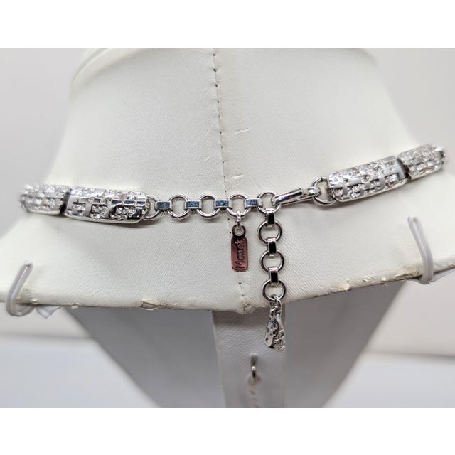 Vintage 1980s Signed Monet Rhodium Plated Textured Collar Necklace For Sale In Philadelphia - Image 6 of 8