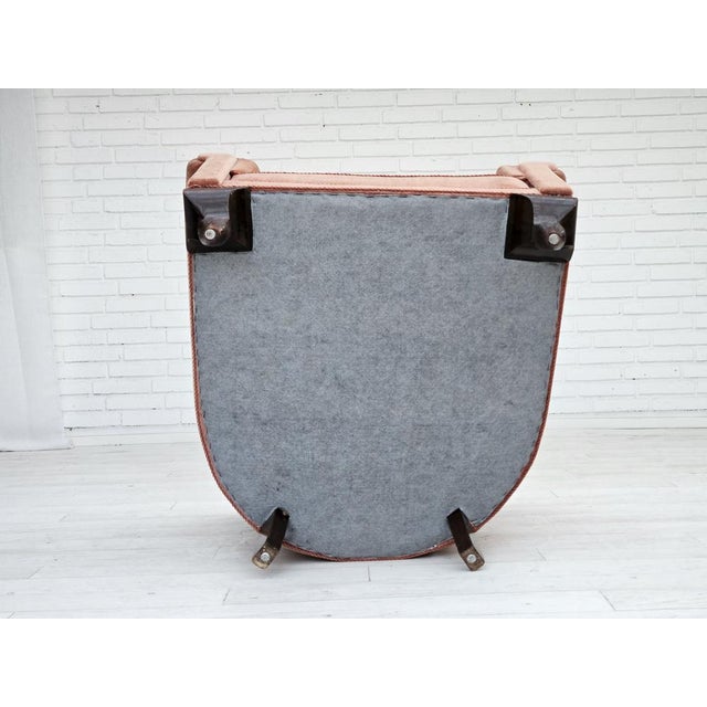 Vintage Danish Lounge Chair in Salmon Pink Furniture Velour and Ash Wood, 1950s For Sale - Image 15 of 17