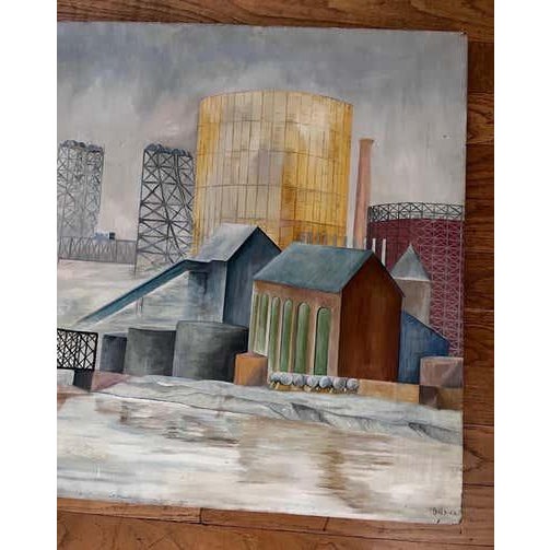 Industrial Landscape Painting, Signed Duff, 1942, Oil on Canvas, USA For Sale - Image 12 of 18