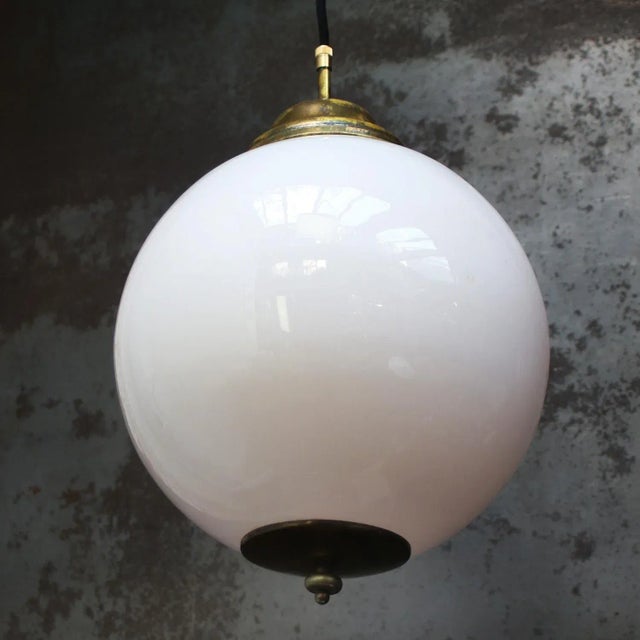 Vintage Pendant Lamp in White Opaline Glass and Brass For Sale - Image 5 of 7