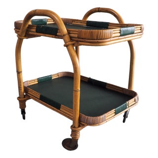 Vintage Bamboo Serving Trolley, 1950s For Sale