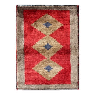 Vintage Turkish Tulu Rug in Tan and Reds-2'10 X 4'1 For Sale