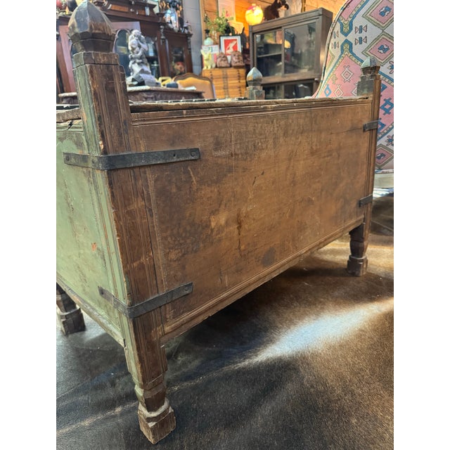Turquoise 19th Century Nomadic Afghani Wedding Chest- Heavily Carved For Sale - Image 8 of 17