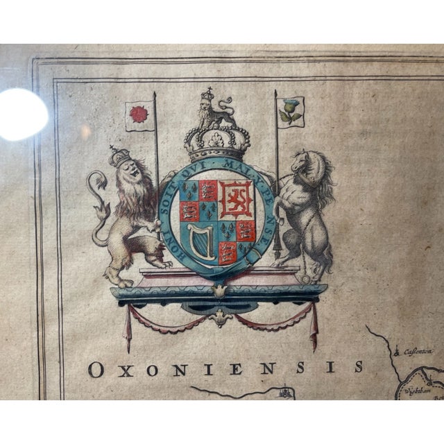 Glass Rare Original Antique Hand Colored European Map Berkshire Blaeu 1646 2-Sided For Sale - Image 7 of 18